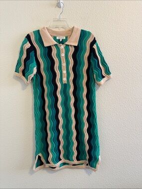 Heartloom Carlisle Knit Dress/Coverup in Teal, Black & Cream M